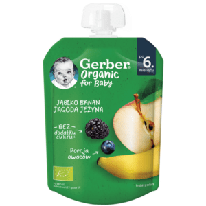 hlape.bg Gerber Organic Пюре пауч от Ябълка, банан, боровинка, къпина- (6м.+) 80gr