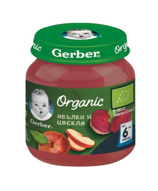 hlape.bg Gerber Organic Бебешко пюре Ябълки и цвекло 6+ 125 гр.