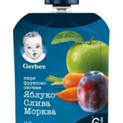 hlape.bg Nestlé GERBER Пюре пауч от Ябълка, слива и морков- (6м.+) 90 gr